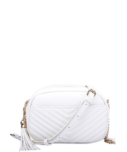 Fashion V Pattern Stitch Tassel Crossbody Bag WU121 WHITE